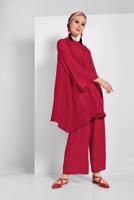 Hijab clothing RED FLOWING BELTED SUIT 0002 