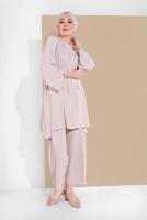Vêtements hijab BEIGE COSTUME À FLUIDE AVEC CEINTURE 0002 