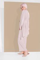 Vêtements hijab BEIGE COSTUME À FLUIDE AVEC CEINTURE 0002 