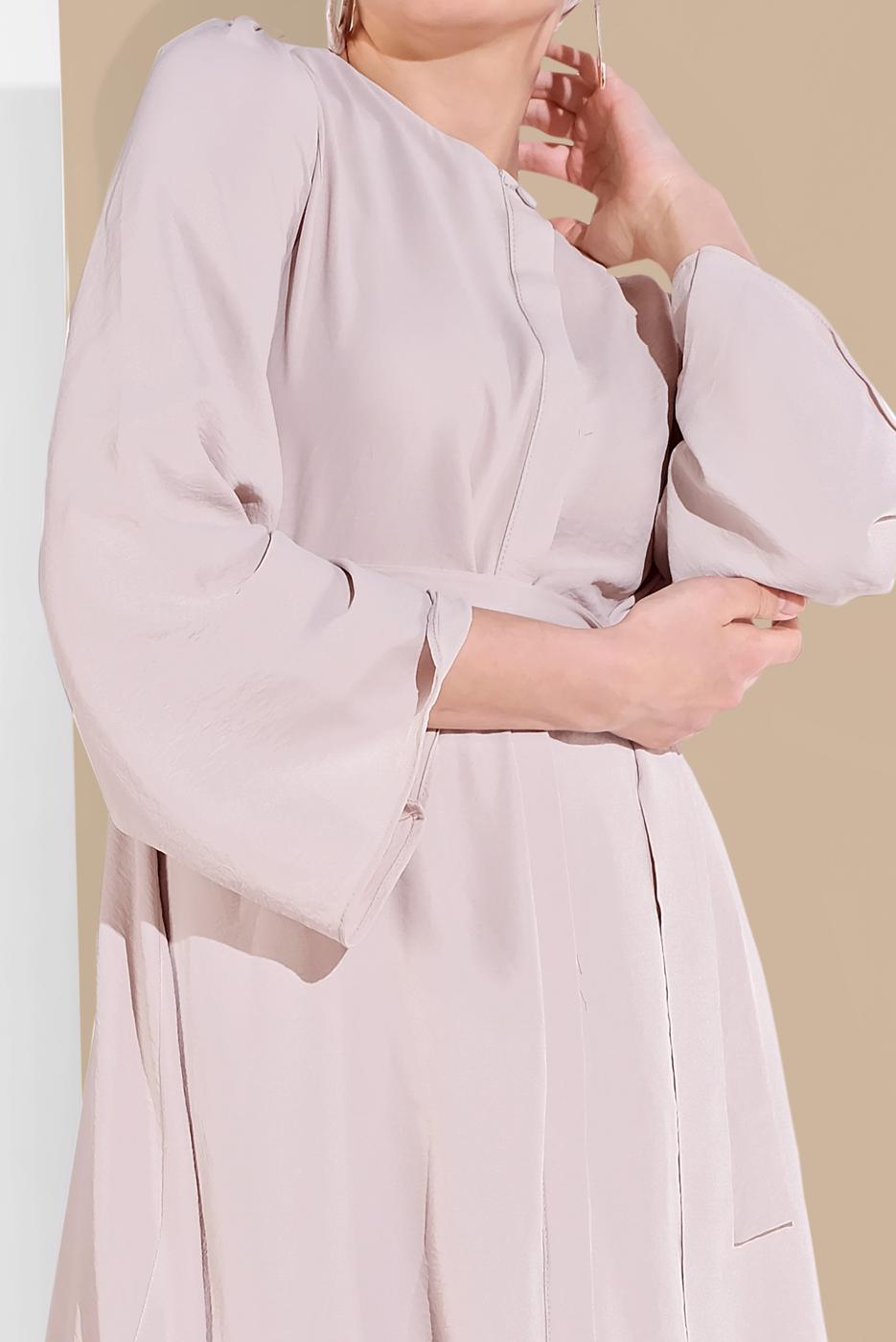 Vêtements hijab BEIGE COSTUME À FLUIDE AVEC CEINTURE 0002 