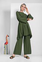 Vêtements hijab KAKI COSTUME À FLUIDE AVEC CEINTURE 0002 