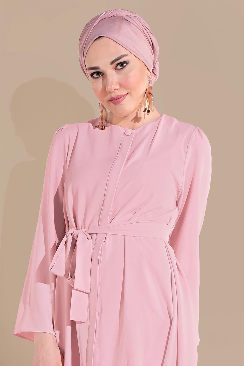 Vêtements hijab POUDRE COSTUME À FLUIDE AVEC CEINTURE 0002 