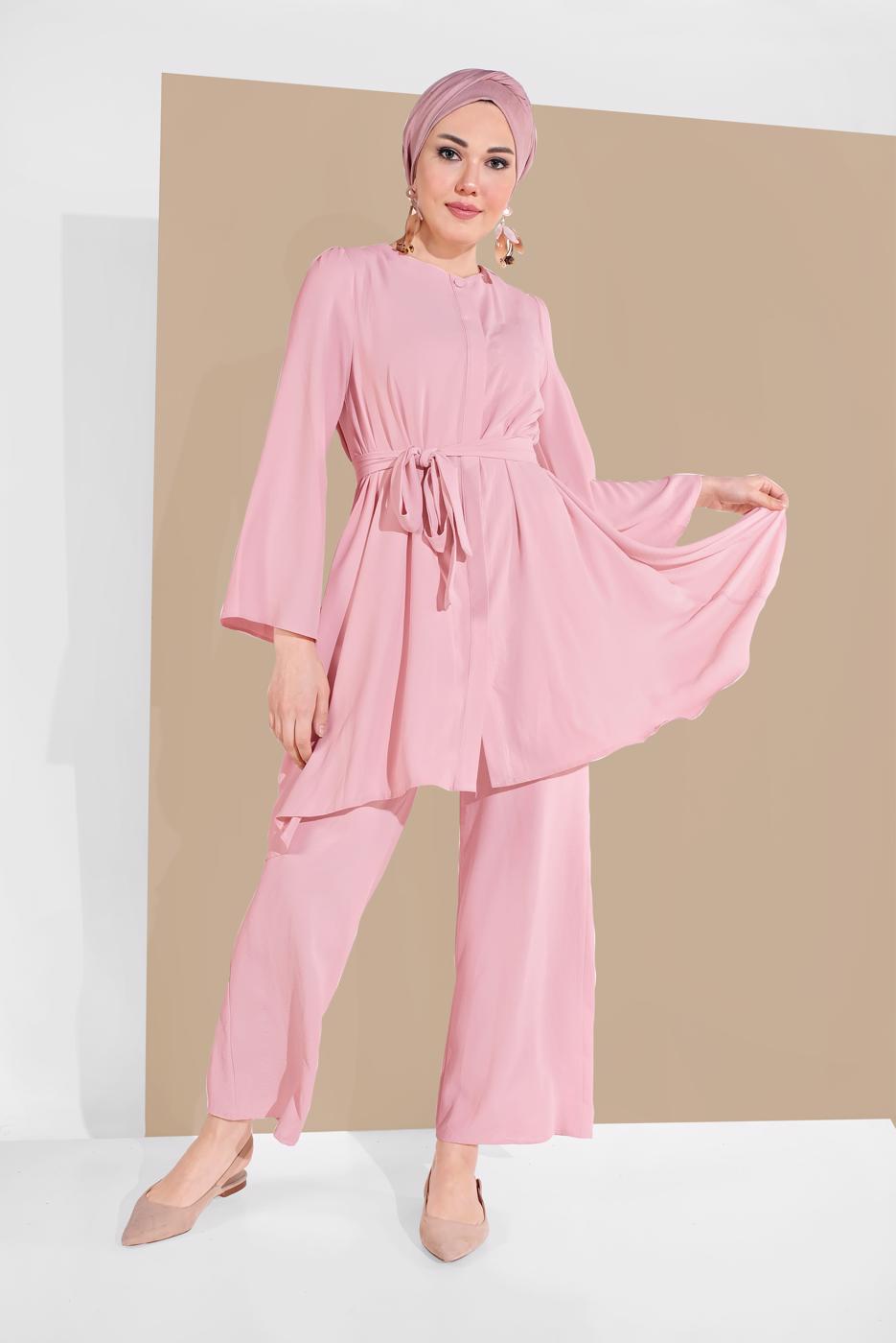 Vêtements hijab POUDRE COSTUME À FLUIDE AVEC CEINTURE 0002 