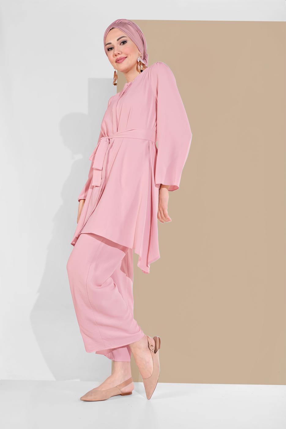 Vêtements hijab POUDRE COSTUME À FLUIDE AVEC CEINTURE 0002 