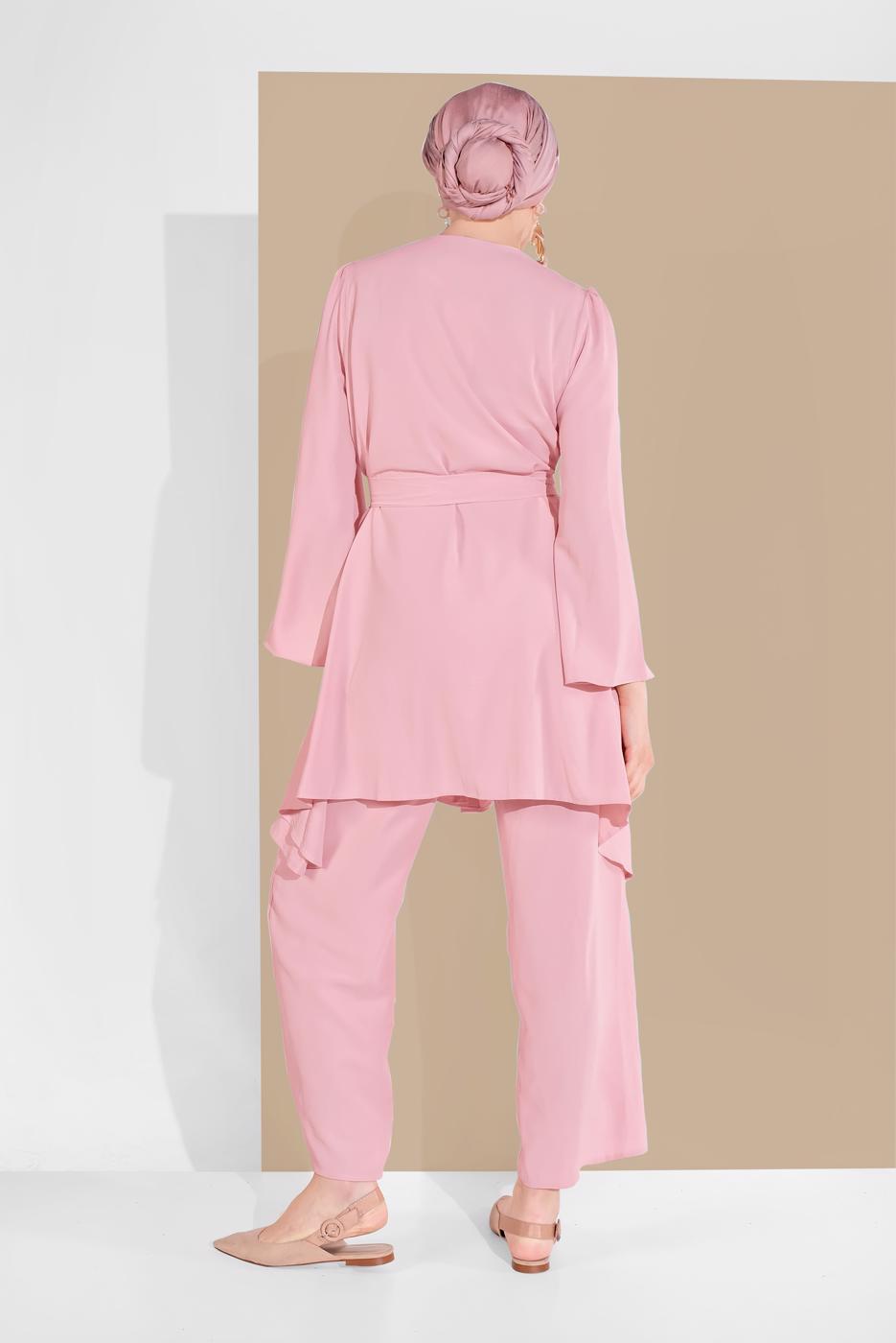 Vêtements hijab POUDRE COSTUME À FLUIDE AVEC CEINTURE 0002 