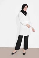 Tesettür giyim KREM KAPÜŞONLU FERMUAR DETAYLI İKİLİ PANTOLONLU TAKIM 0020