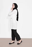 Tesettür giyim KREM KAPÜŞONLU FERMUAR DETAYLI İKİLİ PANTOLONLU TAKIM 0020