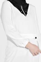 Tesettür giyim KREM KAPÜŞONLU FERMUAR DETAYLI İKİLİ PANTOLONLU TAKIM 0020