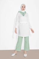Tesettür giyim KREM KAPÜŞONLU FERMUAR DETAYLI İKİLİ PANTOLONLU TAKIM 0020