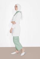 Tesettür giyim KREM KAPÜŞONLU FERMUAR DETAYLI İKİLİ PANTOLONLU TAKIM 0020