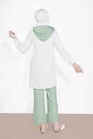 Tesettür giyim KREM KAPÜŞONLU FERMUAR DETAYLI İKİLİ PANTOLONLU TAKIM 0020