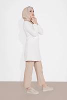 Tesettür giyim KREM KAPÜŞONLU FERMUAR DETAYLI İKİLİ PANTOLONLU TAKIM 0020