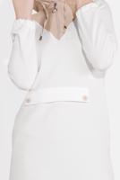 Tesettür giyim KREM KAPÜŞONLU FERMUAR DETAYLI İKİLİ PANTOLONLU TAKIM 0020