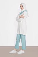 Tesettür giyim KREM KAPÜŞONLU FERMUAR DETAYLI İKİLİ PANTOLONLU TAKIM 0020
