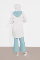 Tesettür giyim KREM KAPÜŞONLU FERMUAR DETAYLI İKİLİ PANTOLONLU TAKIM 0020