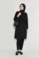 Tesettür giyim SİYAH FIRFIRLI KUŞAKLI PANTOLON TAKIM 0136