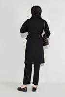 Tesettür giyim SİYAH FIRFIRLI KUŞAKLI PANTOLON TAKIM 0136