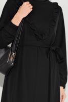 Tesettür giyim SİYAH FIRFIRLI KUŞAKLI PANTOLON TAKIM 0136