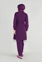 Tesettür giyim MOR FIRFIRLI KUŞAKLI PANTOLON TAKIM 0136