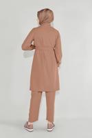 Tesettür giyim KAHVE FIRFIRLI KUŞAKLI PANTOLON TAKIM 0136