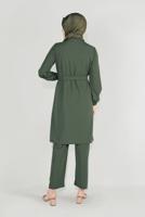 Tesettür giyim HAKİ FIRFIRLI KUŞAKLI PANTOLON TAKIM 0136