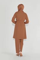 Tesettür giyim TABA FIRFIRLI KUŞAKLI PANTOLON TAKIM 0136