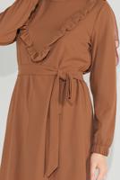 Tesettür giyim TABA FIRFIRLI KUŞAKLI PANTOLON TAKIM 0136