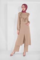 Vêtements hijab BEIGE COSTUME RUCHÉ 0161