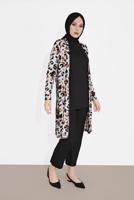 Tesettür giyim KREM FİTİLLİ DESENLİ 3&prime;LÜ PANTOLONLU TAKIM 0516