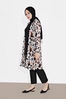 Tesettür giyim KREM FİTİLLİ DESENLİ 3&prime;LÜ PANTOLONLU TAKIM 0516