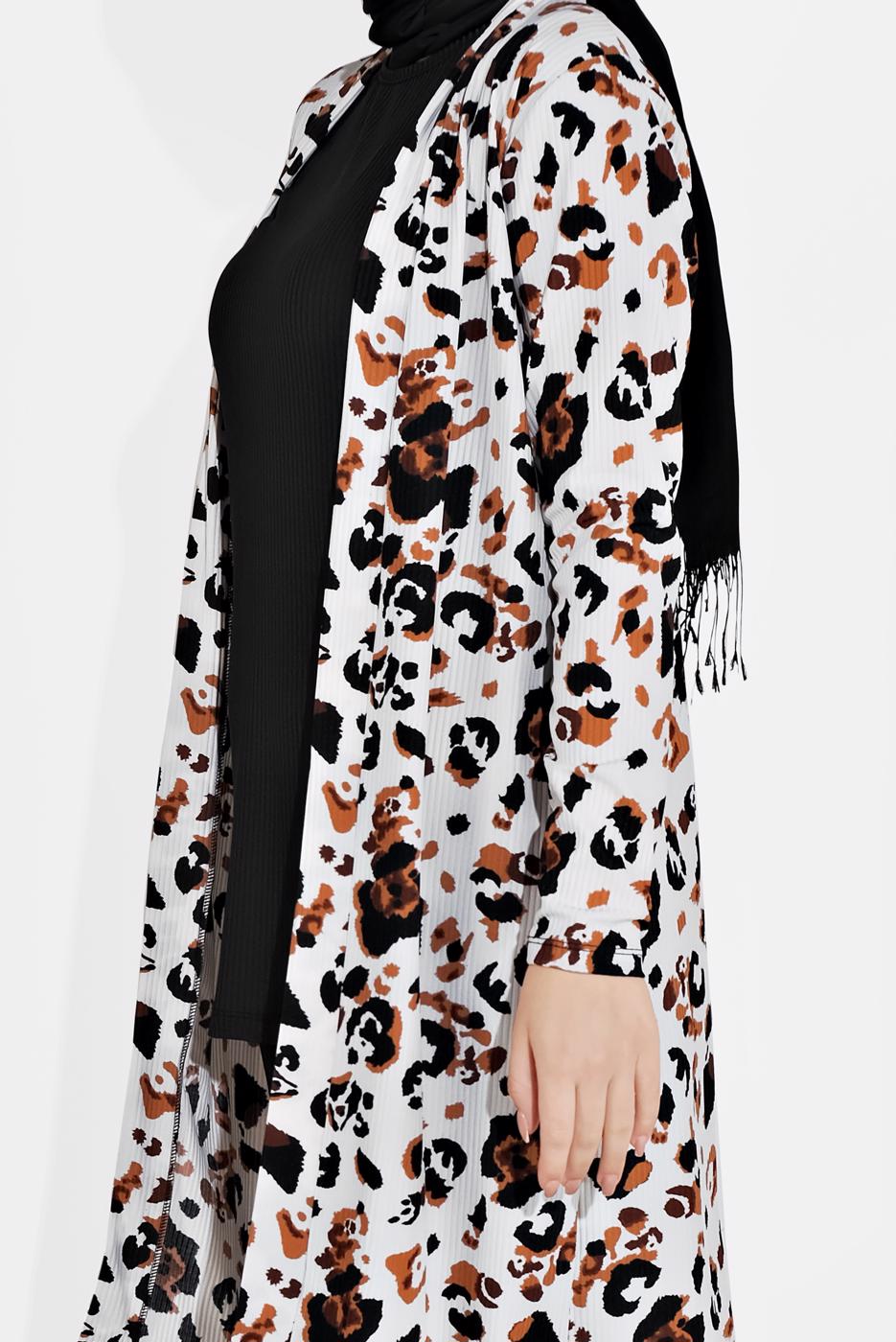 Tesettür giyim KREM FİTİLLİ DESENLİ 3&prime;LÜ PANTOLONLU TAKIM 0516