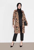 Tesettür giyim KAHVE FİTİLLİ DESENLİ 3&prime;LÜ PANTOLONLU TAKIM 0516