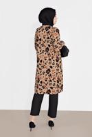 Tesettür giyim KAHVE FİTİLLİ DESENLİ 3&prime;LÜ PANTOLONLU TAKIM 0516