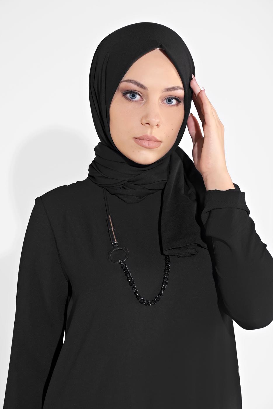 Tesettür giyim SİYAH DÜĞMELİ CEPLİ PANTOLONLU TAKIM 0555