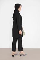 Tesettür giyim SİYAH DÜĞMELİ CEPLİ PANTOLONLU TAKIM 0555