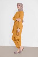 Tesettür giyim TURUNCU DÜĞMELİ CEPLİ PANTOLONLU TAKIM 0555