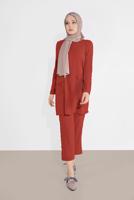 Tesettür giyim KAHVE DÜĞMELİ CEPLİ PANTOLONLU TAKIM 0555