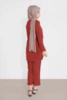 Tesettür giyim KAHVE DÜĞMELİ CEPLİ PANTOLONLU TAKIM 0555