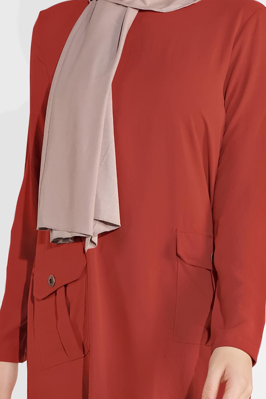 Tesettür giyim KAHVE DÜĞMELİ CEPLİ PANTOLONLU TAKIM 0555