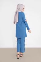 Tesettür giyim MAVİ DÜĞMELİ CEPLİ PANTOLONLU TAKIM 0555