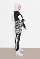 Tesettür giyim SİYAH ZEBRA DESENLİ PANTOLONLU TAKIM  0606 