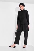 Tesettür giyim SİYAH DÜĞME AKSESUARLI İKİLİ PANTOLONLU TAKIM 0707