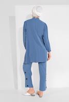 Tesettür giyim LACİVERT DÜĞME AKSESUARLI İKİLİ PANTOLONLU TAKIM 0707