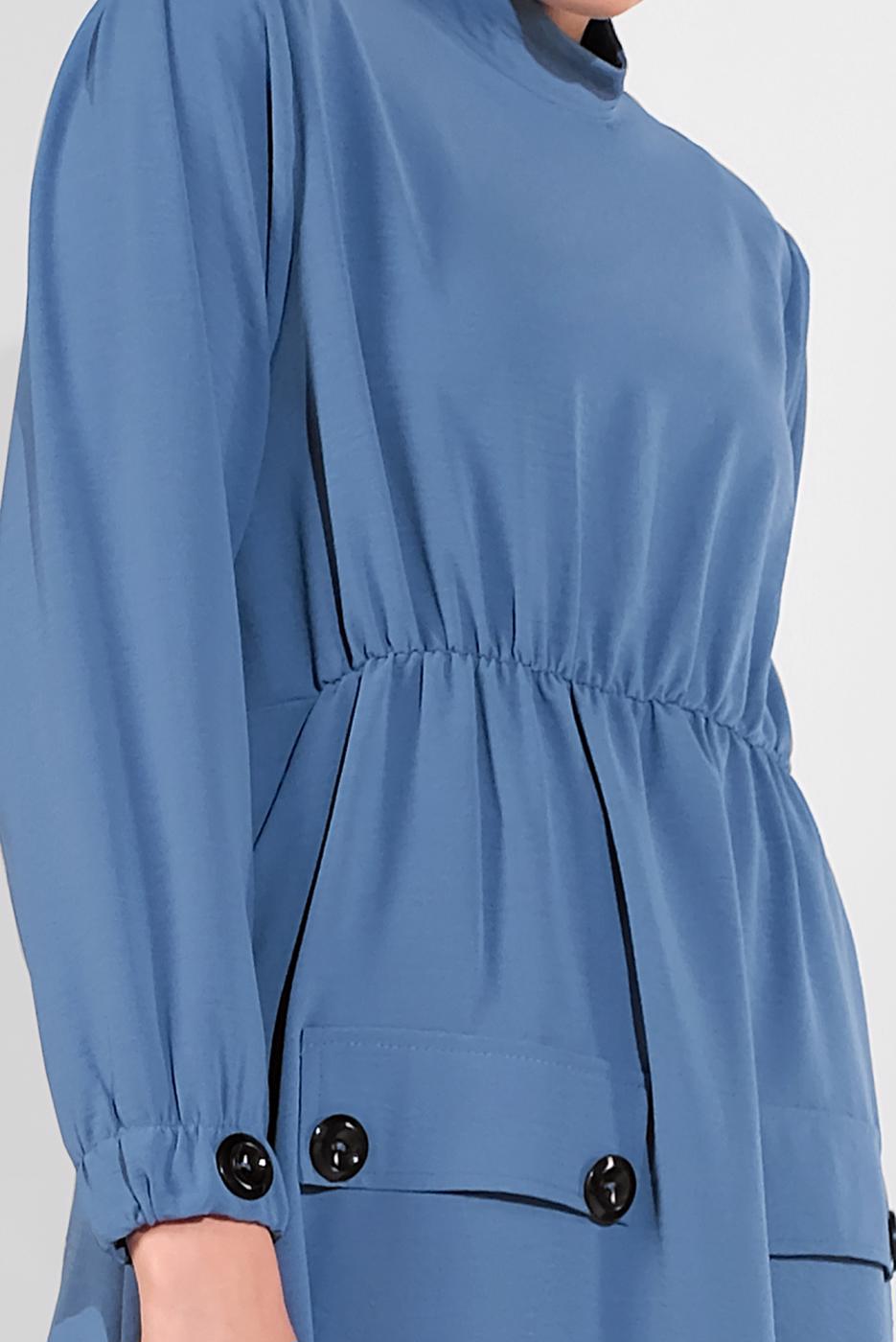 Tesettür giyim LACİVERT DÜĞME AKSESUARLI İKİLİ PANTOLONLU TAKIM 0707