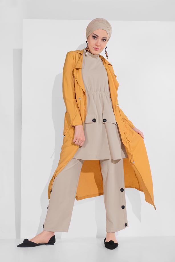 Hijab-Kleidung  DÜĞME AKSESUARLI 2&prime;Lİ PANTOLONLU TAKIM 0707 - TRENDTESETTÜR