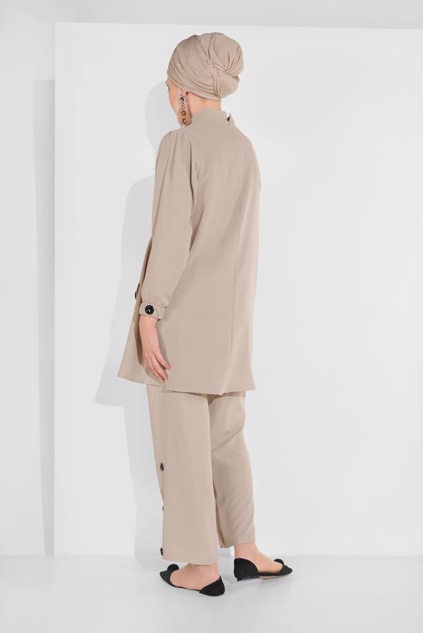 Hijab-Kleidung  DÜĞME AKSESUARLI 2&prime;Lİ PANTOLONLU TAKIM 0707 - TRENDTESETTÜR