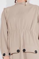 Tesettür giyim BEJ DÜĞME AKSESUARLI İKİLİ PANTOLONLU TAKIM 0707