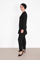 Tesettür giyim SİYAH ETEK UCU BÜZGÜLÜ PANTOLONLU TAKIM  936 