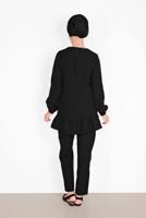 Tesettür giyim SİYAH ETEK UCU BÜZGÜLÜ PANTOLONLU TAKIM  936 