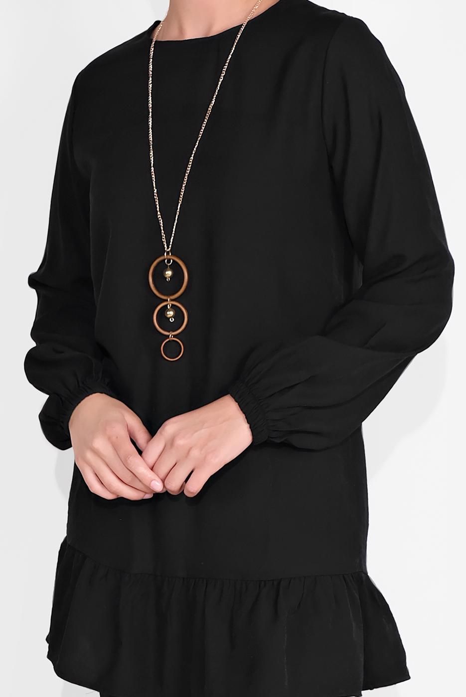 Tesettür giyim SİYAH ETEK UCU BÜZGÜLÜ PANTOLONLU TAKIM  936 